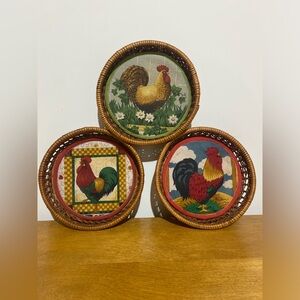 Set of Three Rooster Wall Decor or Trivets